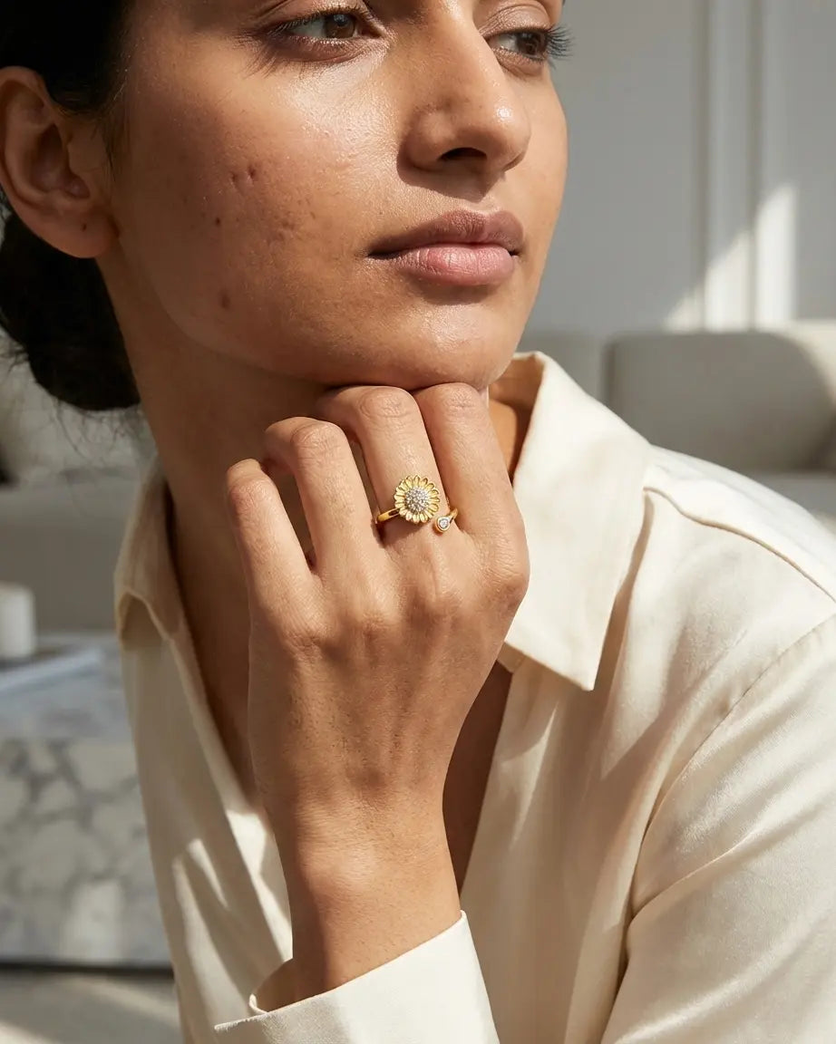 Blooming Daisy Spinner Ring - Silver Ring by BLINGLANE