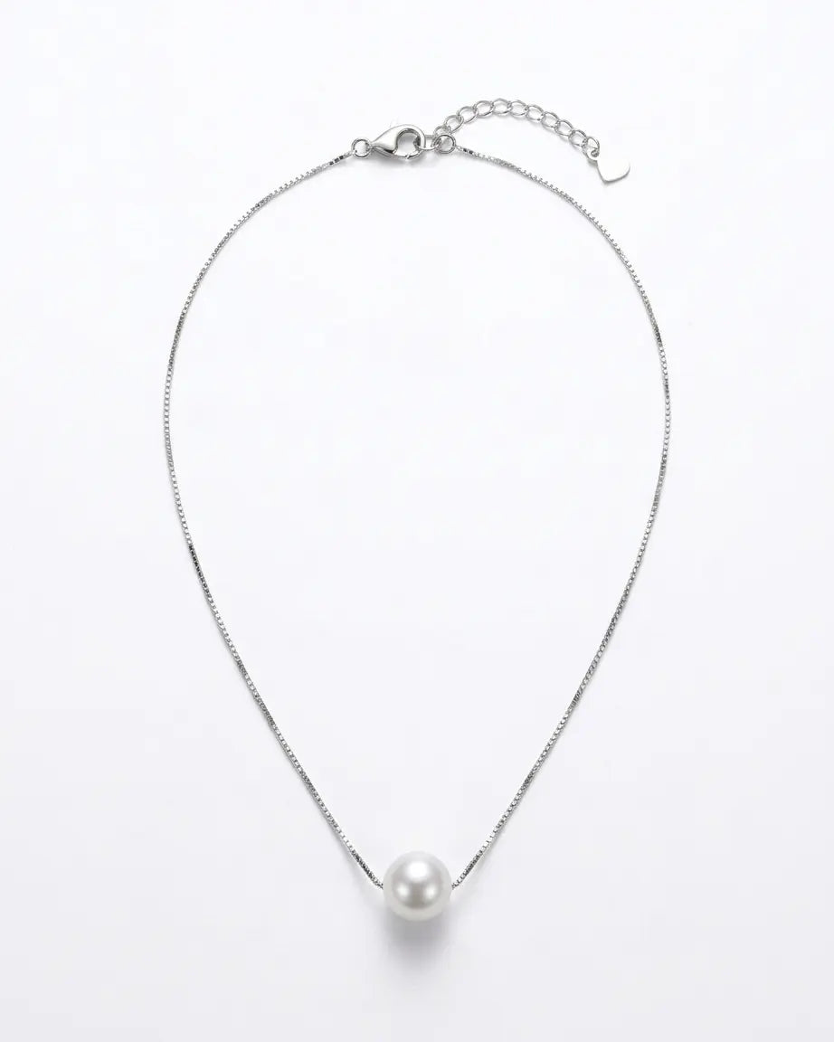 Minimal Pearl Necklace - Silver Necklace by BLINGLANE