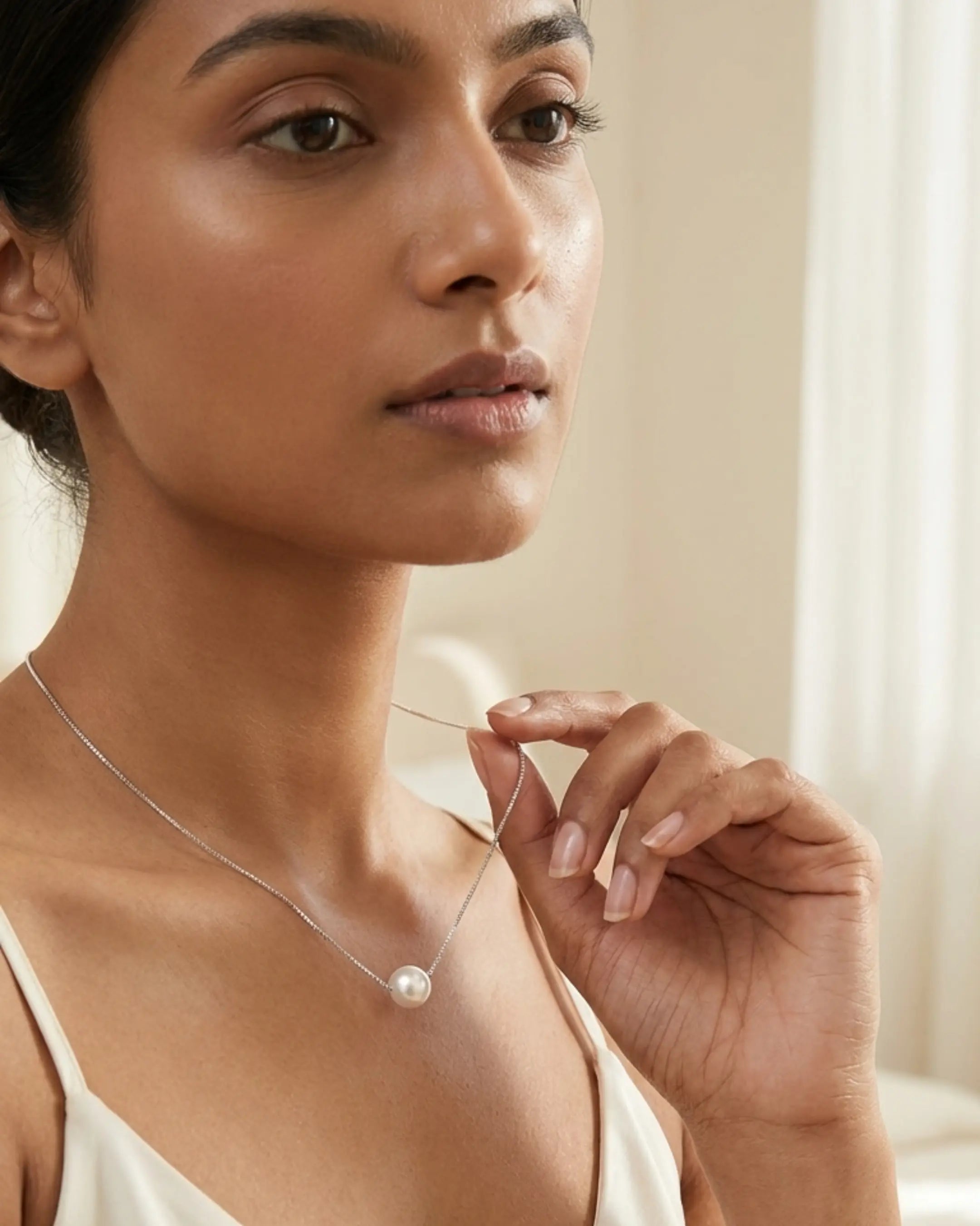 Minimal Pearl Necklace - Silver Necklace by BLINGLANE