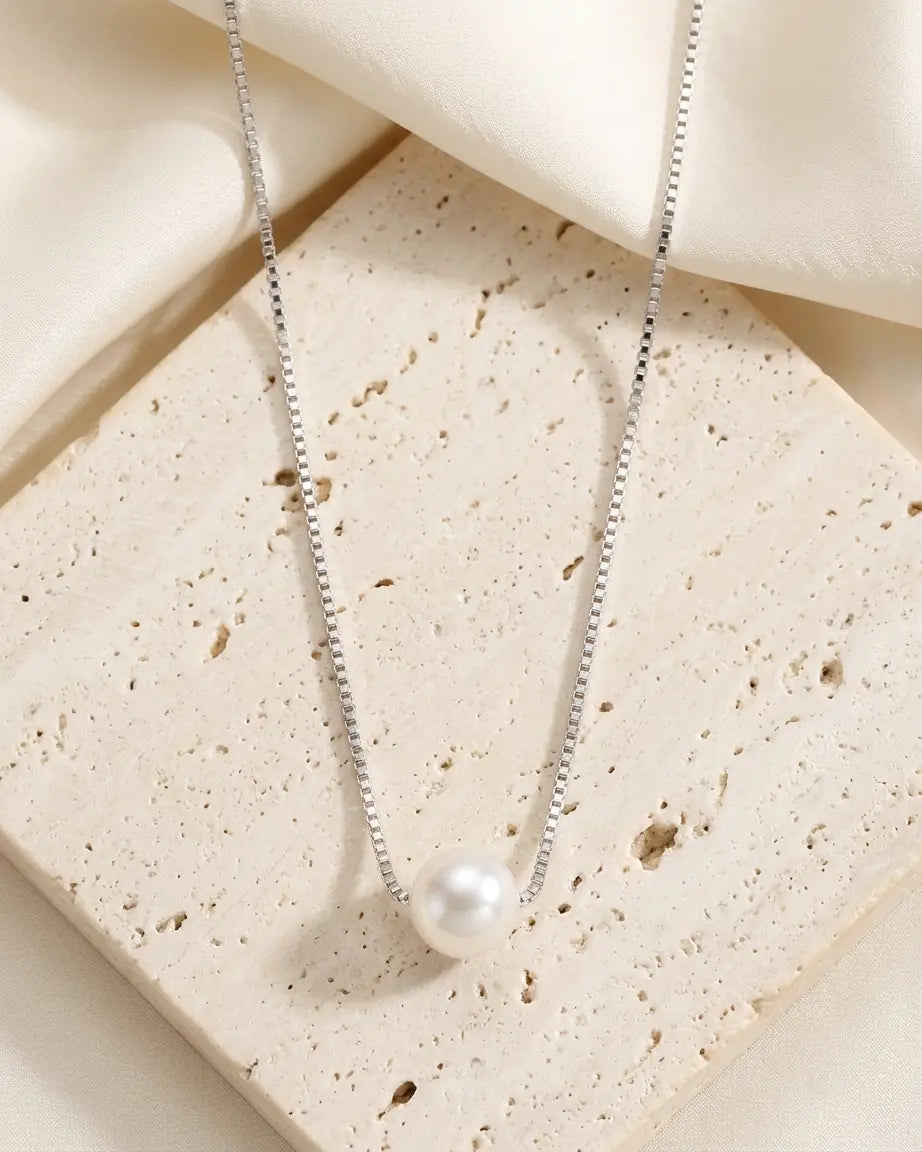 Minimal Pearl Necklace - Silver Necklace by BLINGLANE