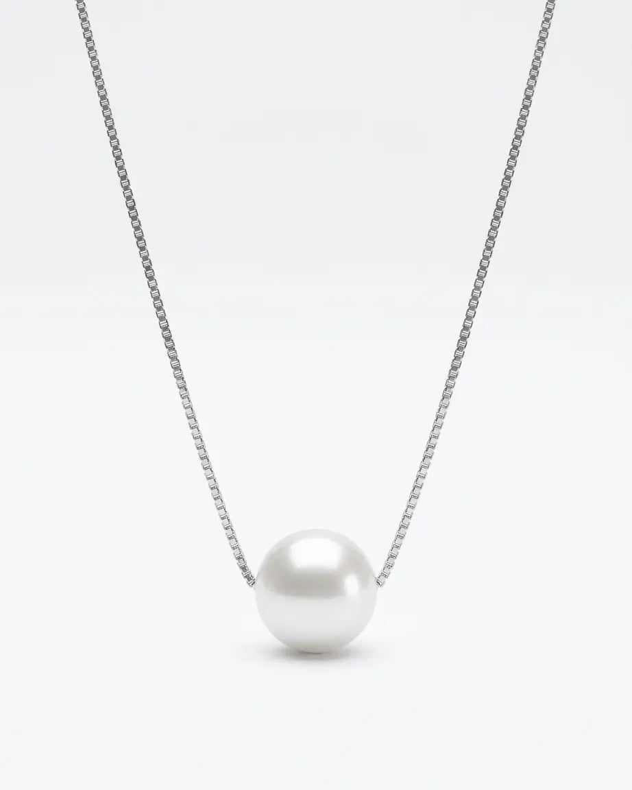 Minimal Pearl Necklace - Silver Necklace by BLINGLANE