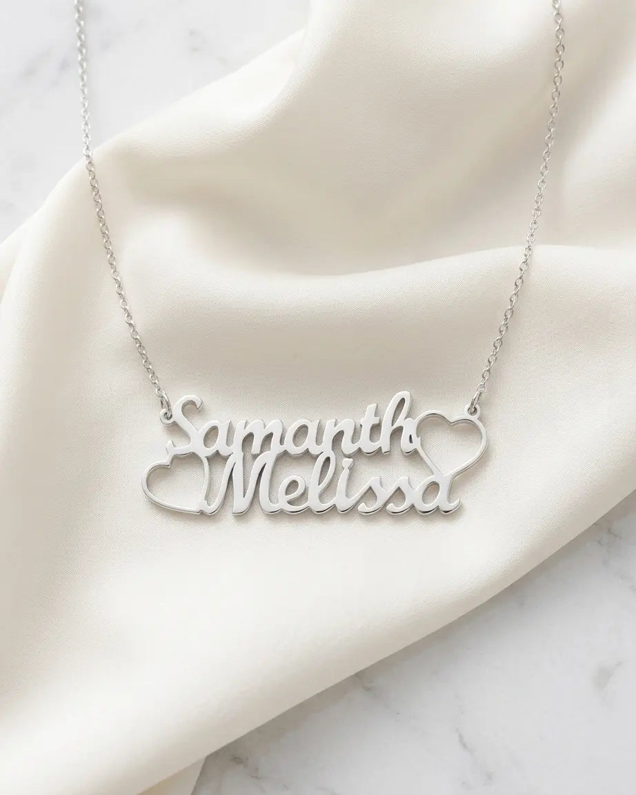 Personalize Couple Names & Hearts Necklace - Fashion Necklace by BLINGLANE