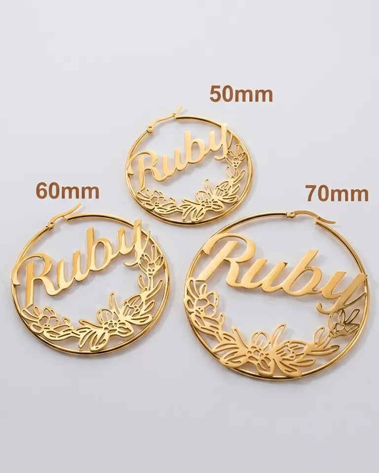 Personalize Your Name & Birth Flower Hoop Earrings - Tailor - Fashion Earrings by BLINGLANE