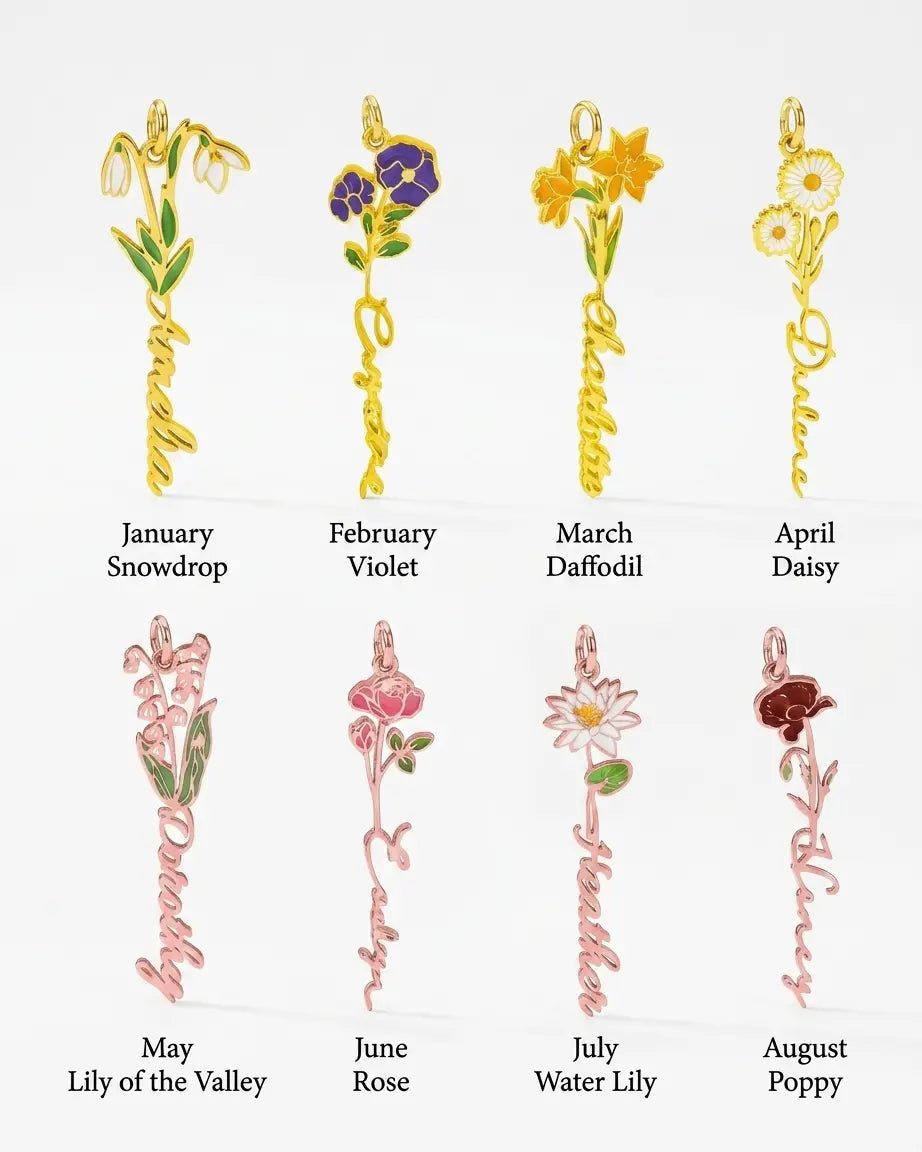 Personalize Your Name & Enamel Birth Flower Necklace-Tailor - Fashion Necklace by BLINGLANE