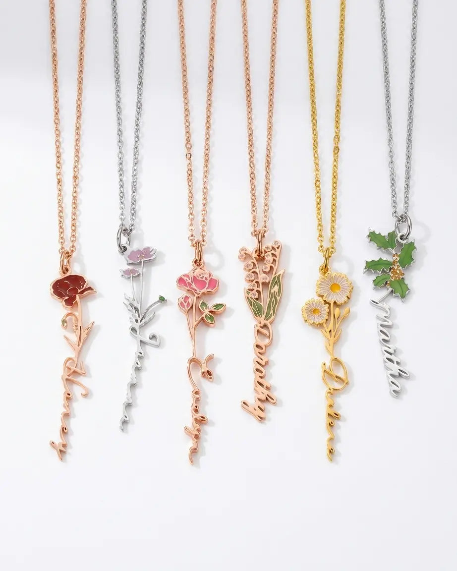 Personalize Your Name & Enamel Birth Flower Necklace-Tailor - Fashion Necklace by BLINGLANE