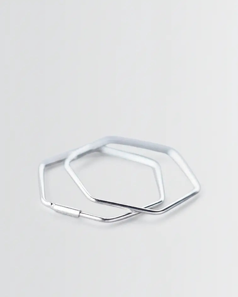 Schematic Hexagon Hoops - Silver Earrings by BLINGLANE