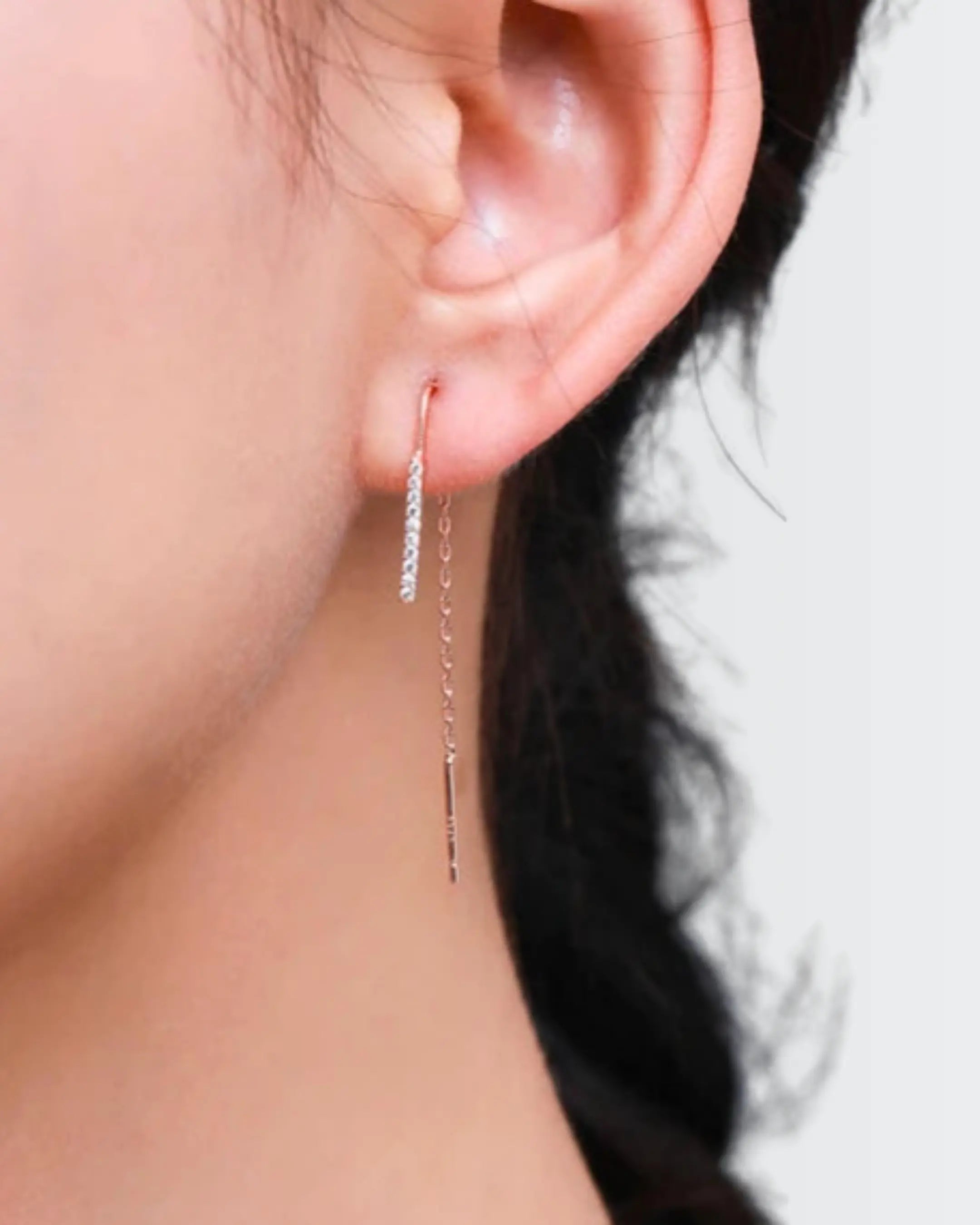 Sleek Bar Threader Earrings - Silver Earrings by BLINGLANE