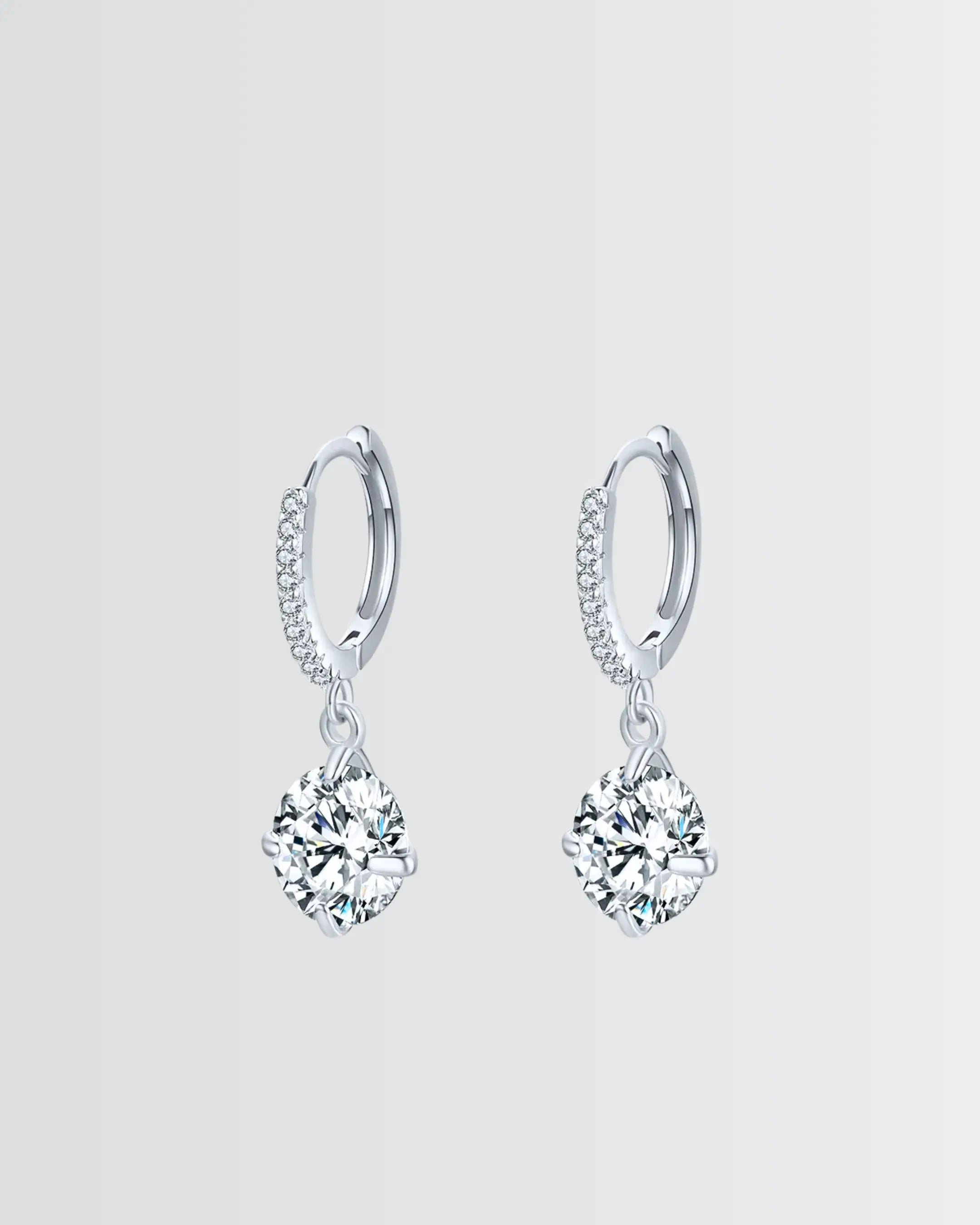 Sparkling Solitaire Minimal Hoops - Silver Earrings by BLINGLANE