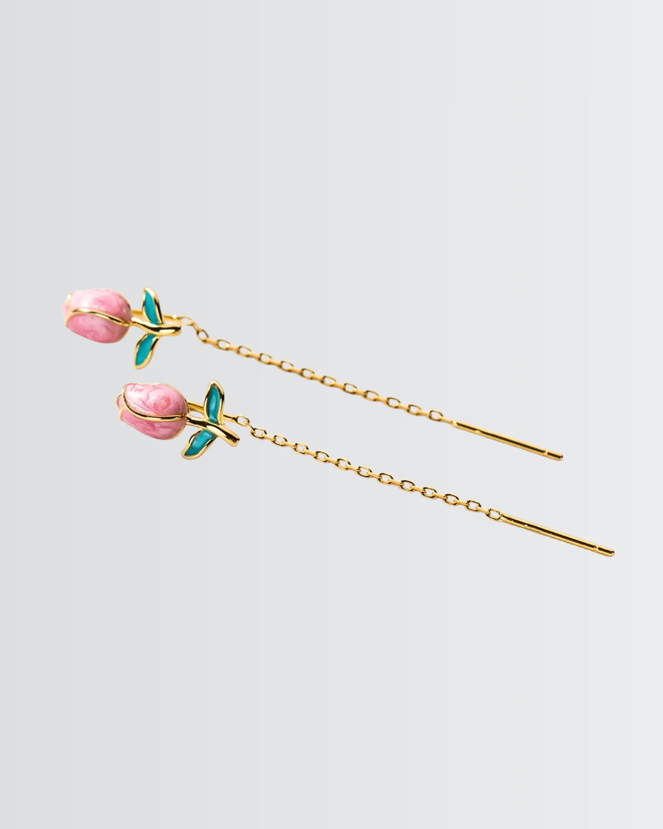 Tulip Reimagined Chain Earrings - Silver Earrings by BLINGLANE