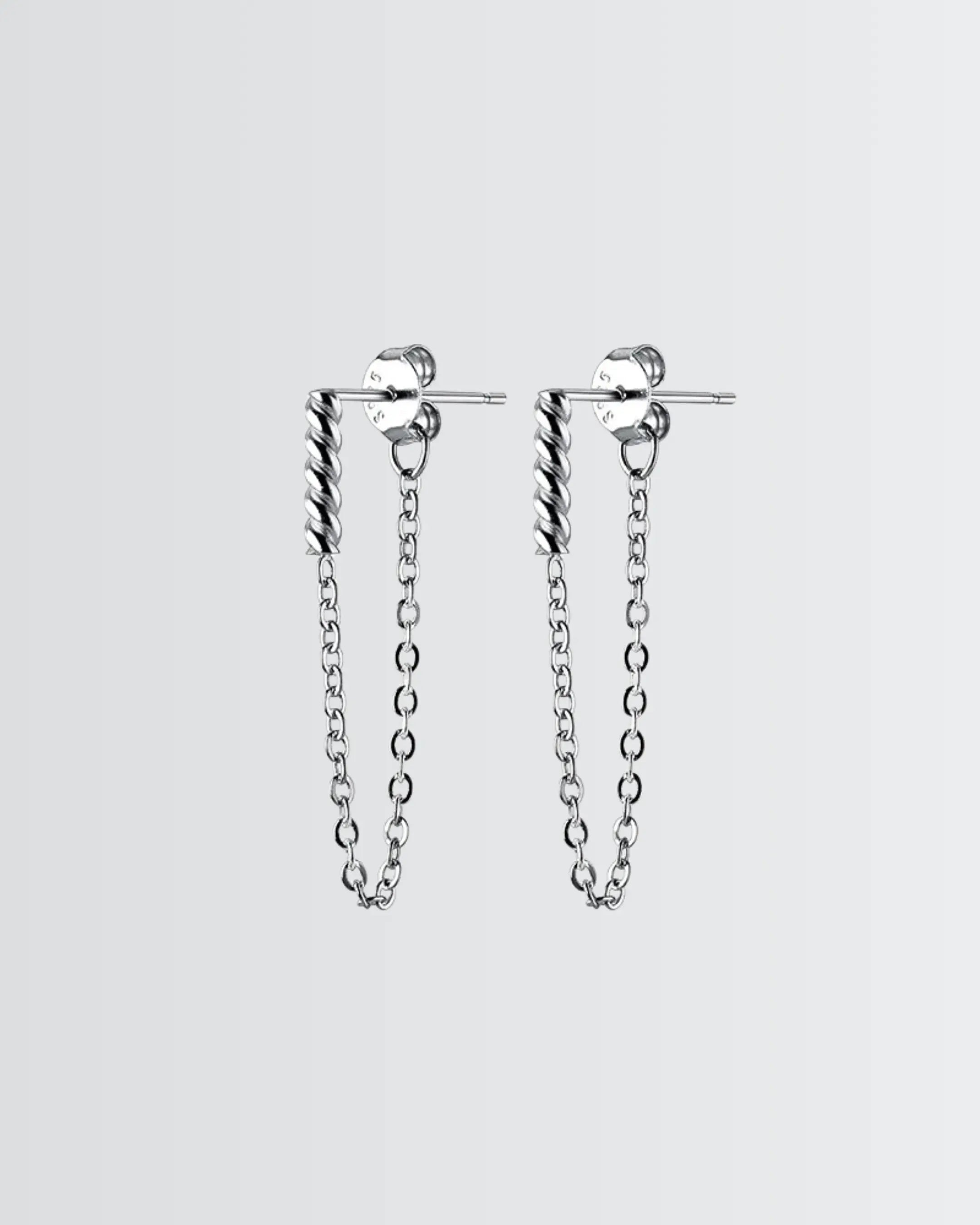 Twisted Spark Chain Earrings - Silver Earrings by BLINGLANE