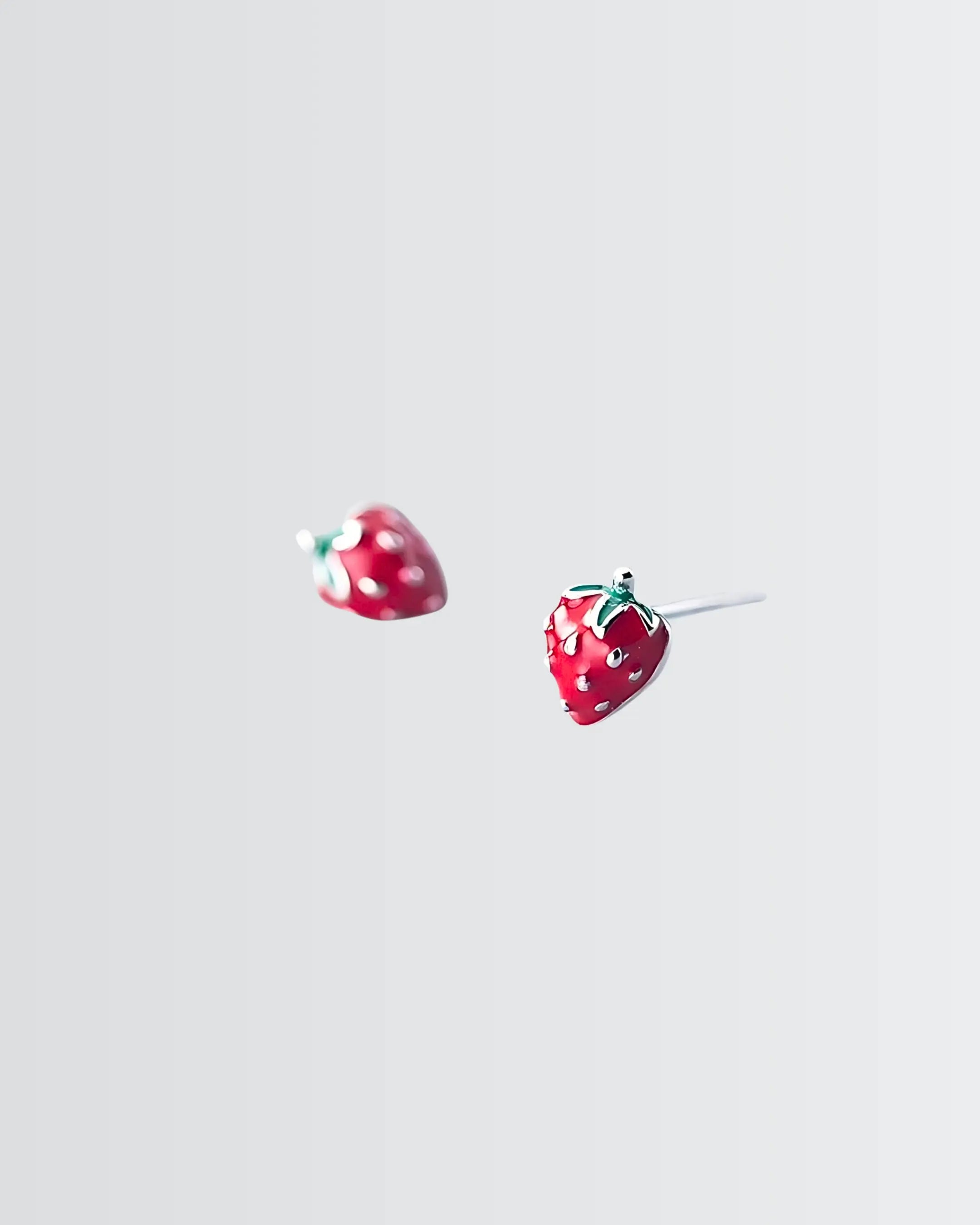 Yummy Strawberry Mini Studs - Silver Earrings by BLINGLANE