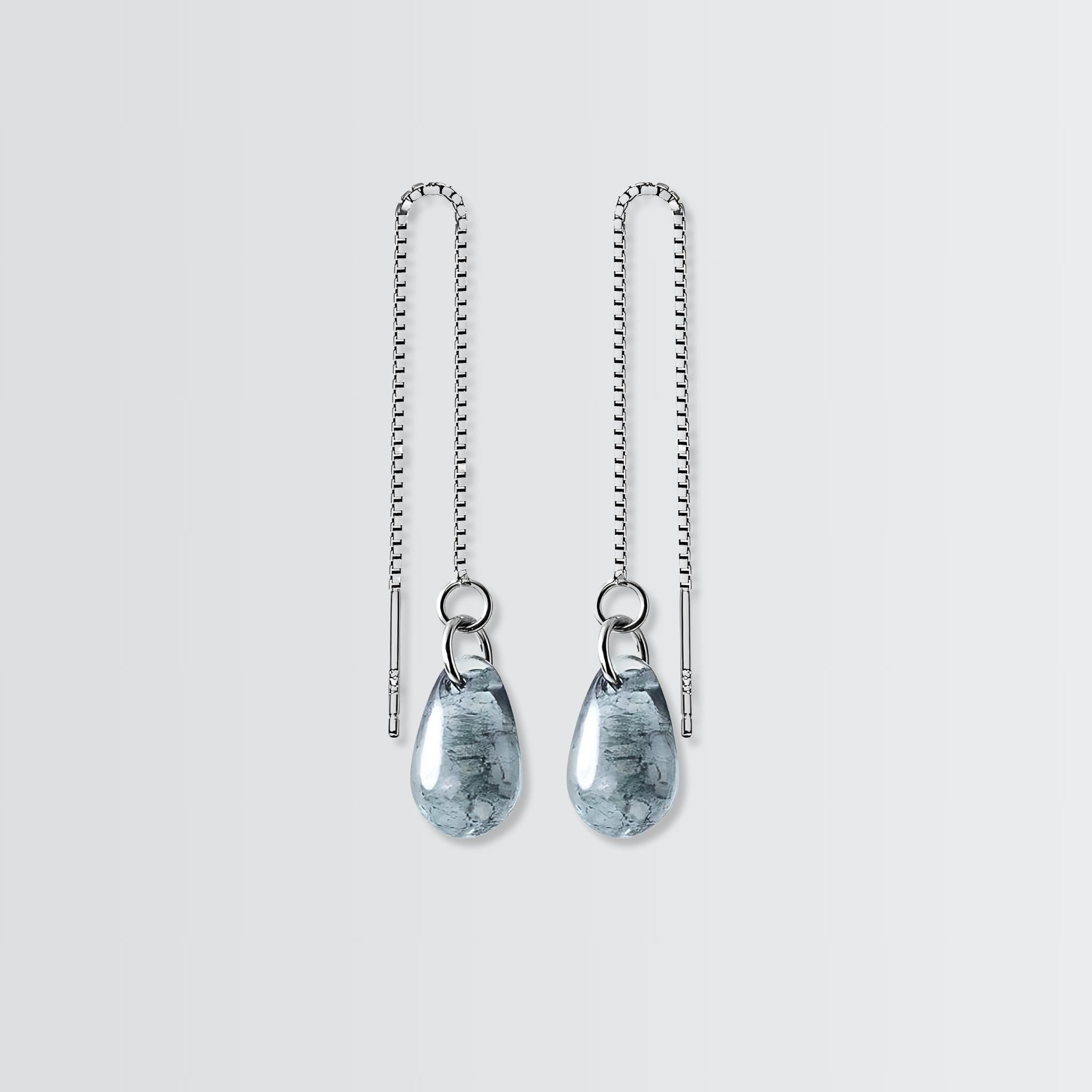 Glassy Tear Drops Chain Earrings