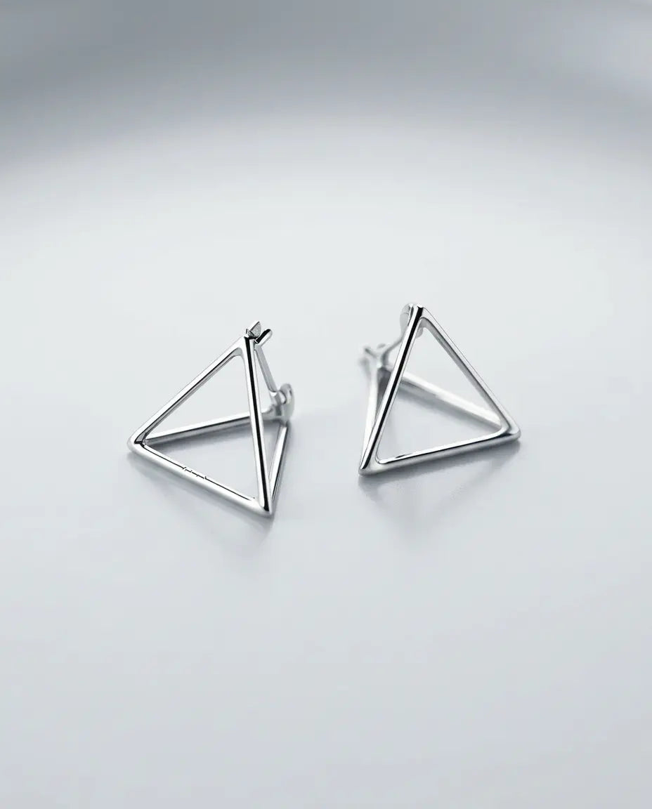 3D Triangular Minimal Studs - Silver Earrings by BLINGLANE