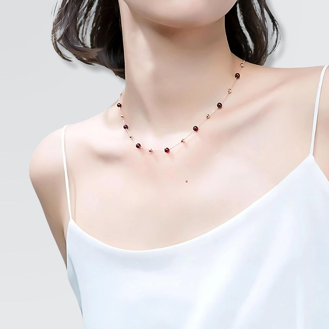 Refined Red Garnet Beads Minimal Necklace