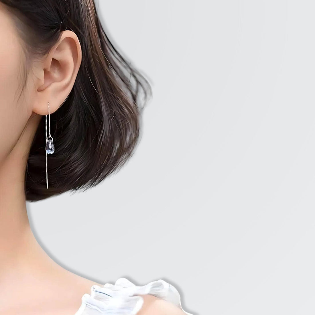 Glassy Tear Drops Chain Earrings