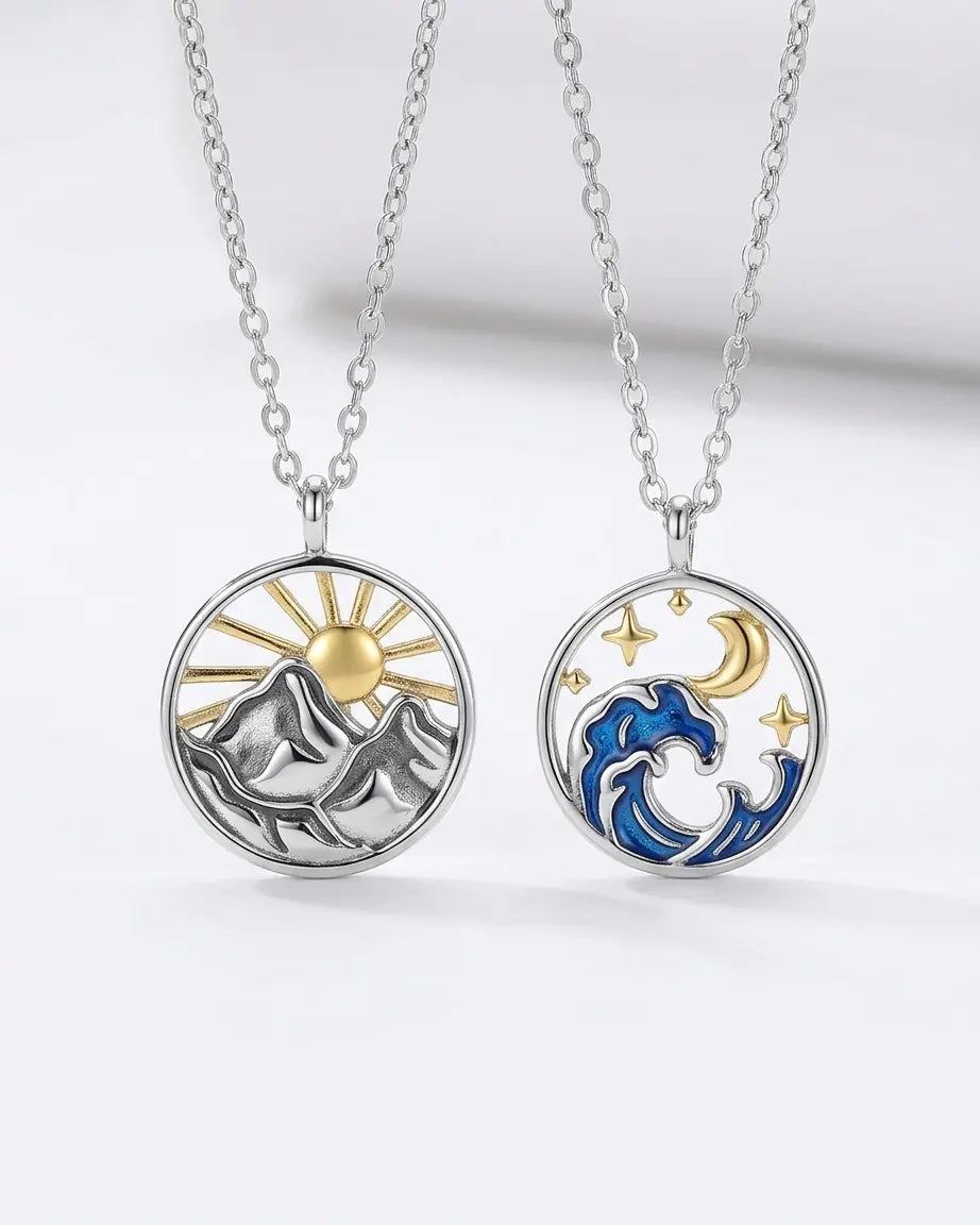 Chasing Horizons Together Couple Necklace -  Silver Necklace by BLINGLANE