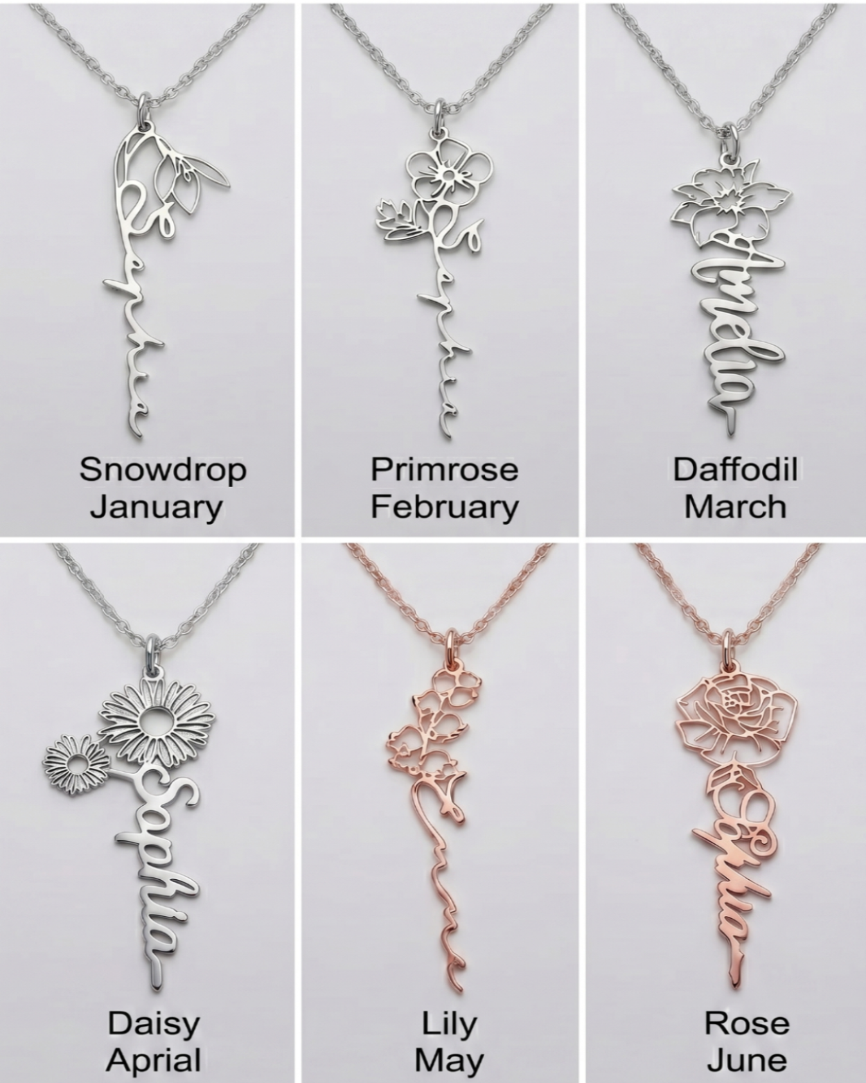 Personalize Your Name &amp; Birth Flower Necklace