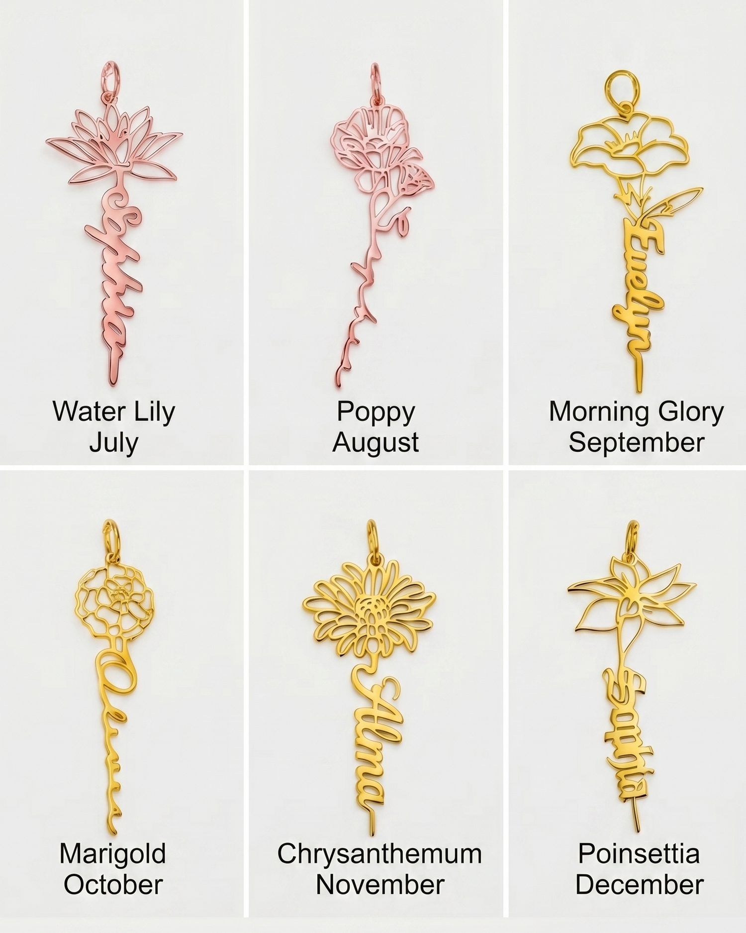 Personalize Your Name &amp; Birth Flower Necklace