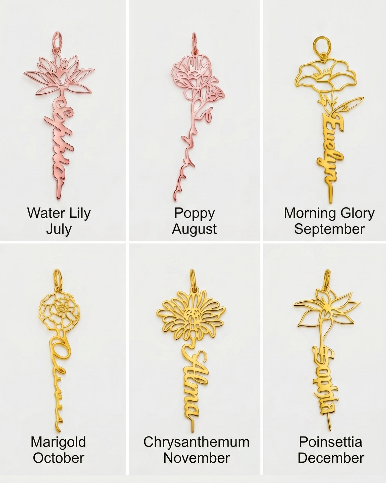 Personalize Your Name &amp; Birth Flower Necklace