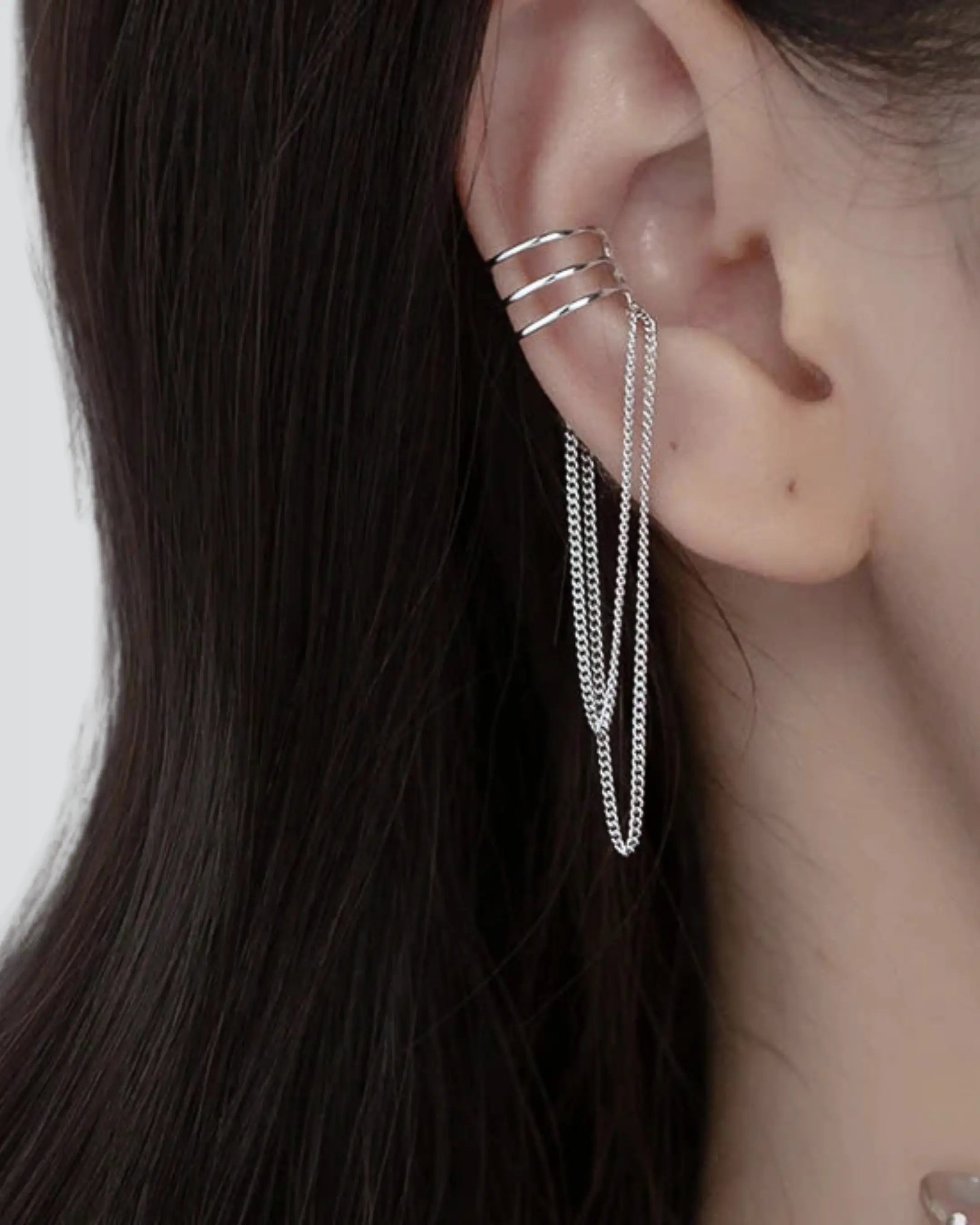 Gleam Chain Cuff Earrings -  Silver Earrings by BLINGLANE