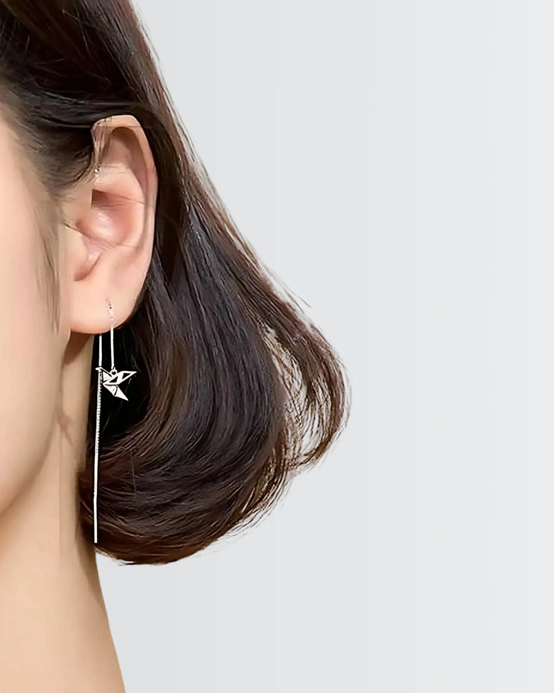 Origami Bird Chain Earrings -  Silver Earrings by BLINGLANE