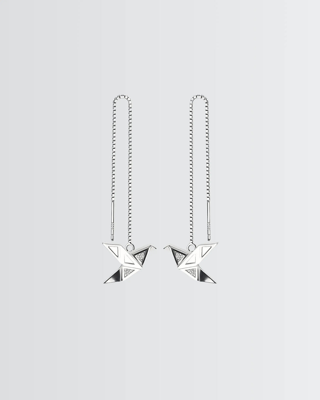 Origami Bird Chain Earrings -  Silver Earrings by BLINGLANE