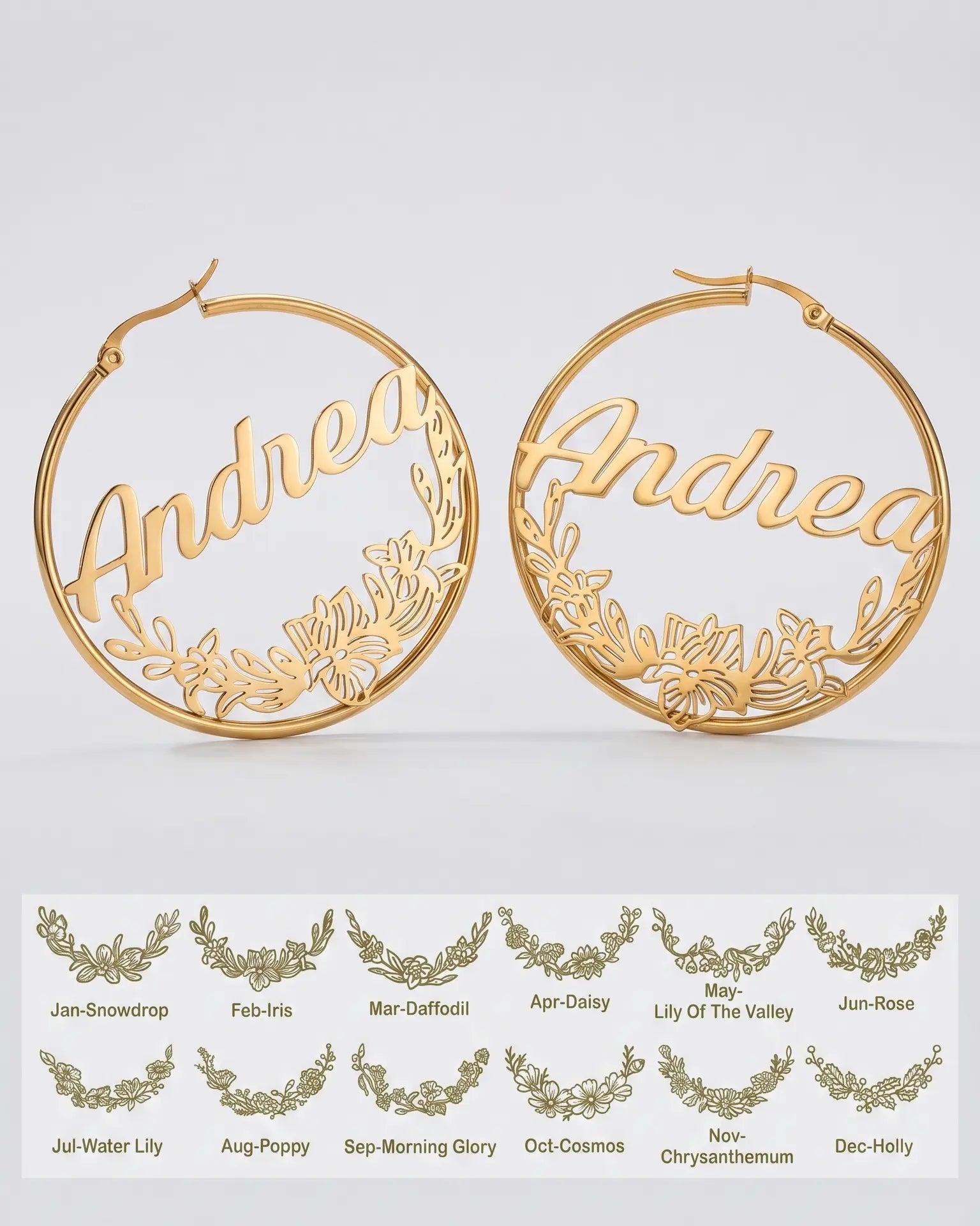 Personalize Your Name &amp; Birth Flower Hoop Earrings - Tailor -  Fashion Earrings by BLINGLANE