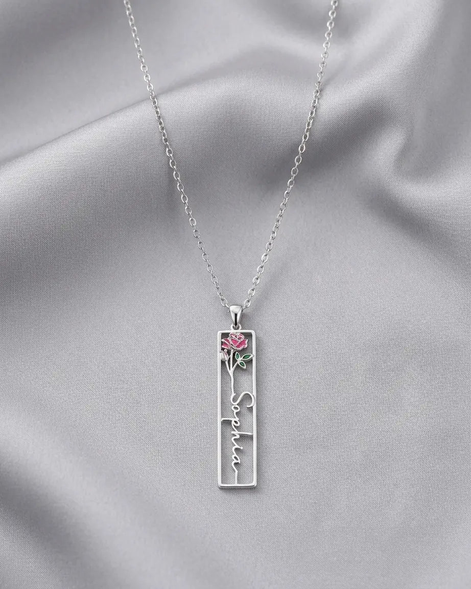 Personalize Your Name &amp; Birth Flower Oblong Necklace-Tailor -  Fashion Necklace by BLINGLANE