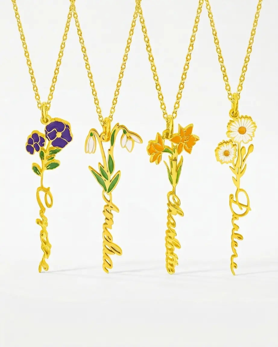 Personalize Your Name &amp; Enamel Birth Flower Necklace-Tailor -  Fashion Necklace by BLINGLANE