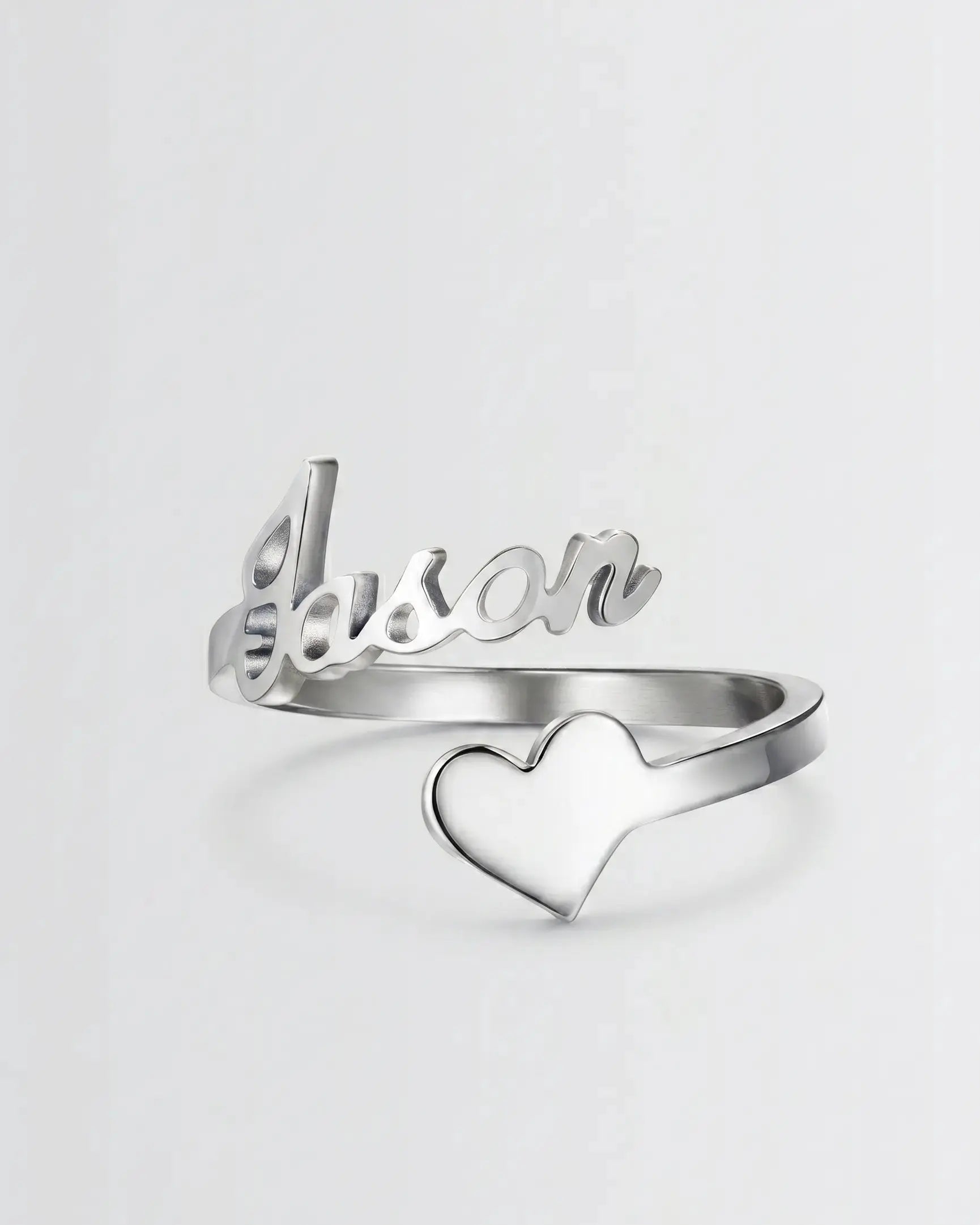 Personalize Your Name &amp; Heart Silver Ring -  Silver Ring by BLINGLANE