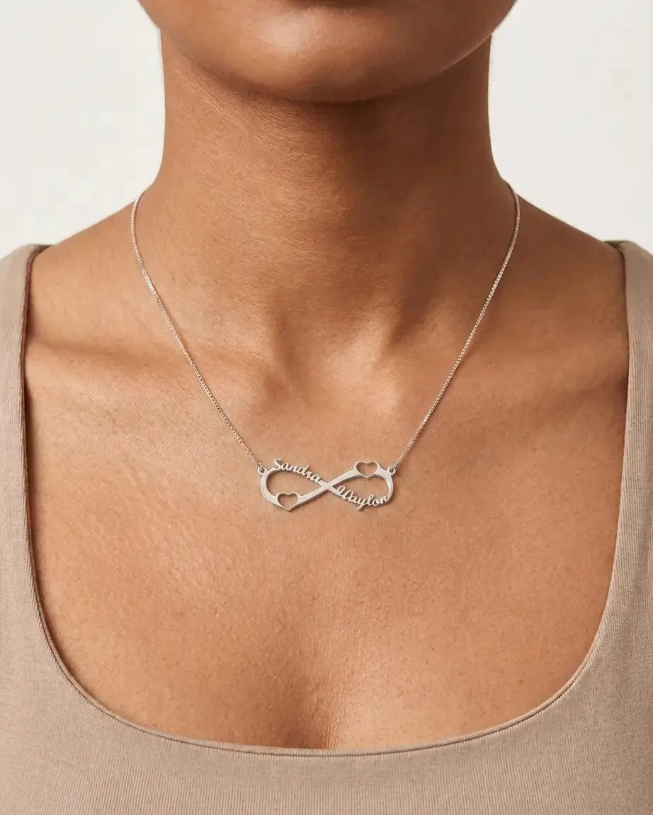 Personalize Your Names Infinity Heart Necklace -  Silver Necklace by BLINGLANE