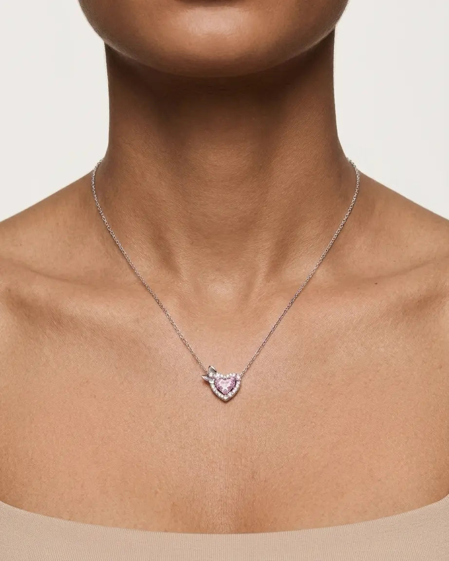 Pretty In Pink Heart Necklace -  Silver Necklace by BLINGLANE