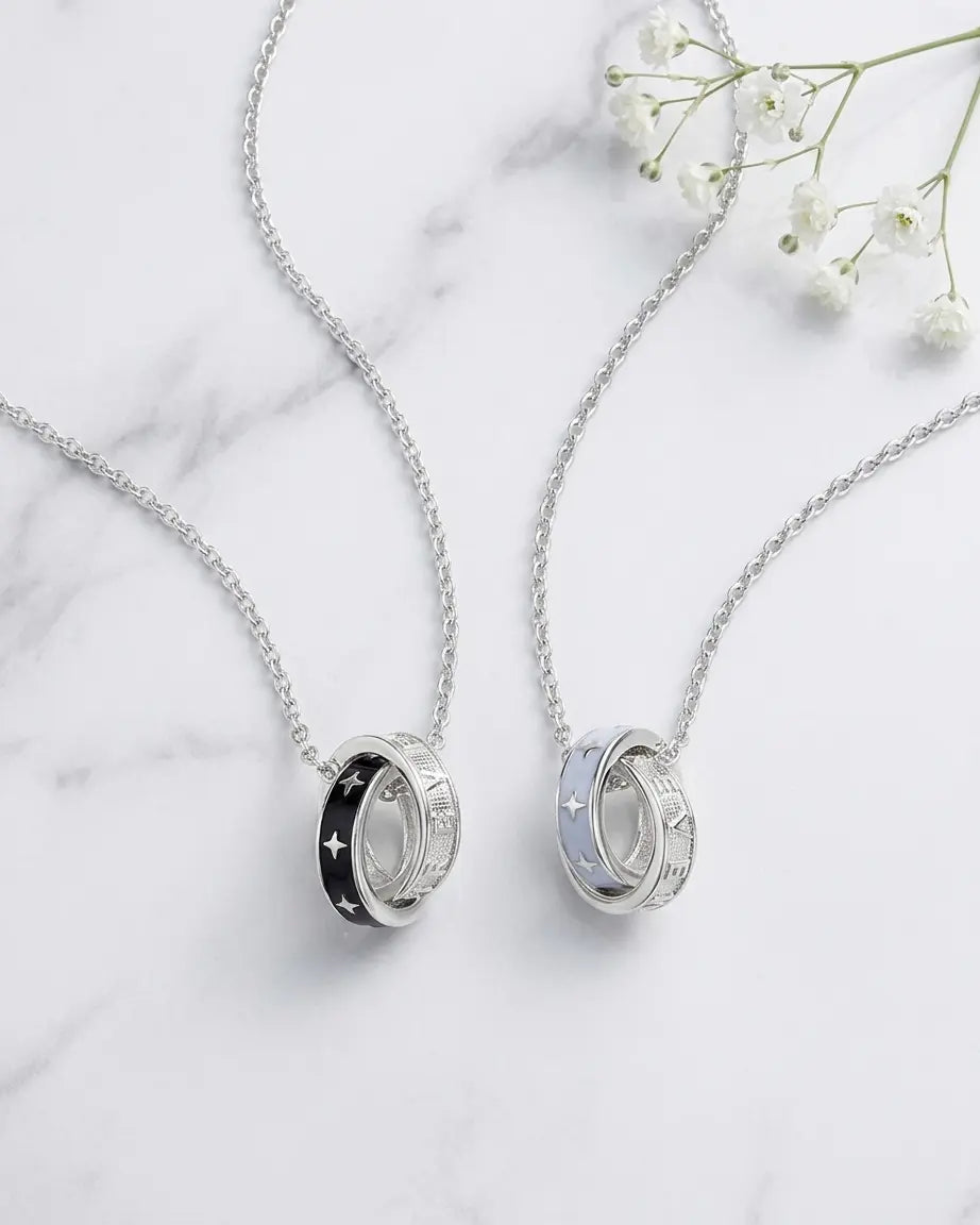 Ringed Together Forever Couple Necklace -  Silver Necklace by BLINGLANE