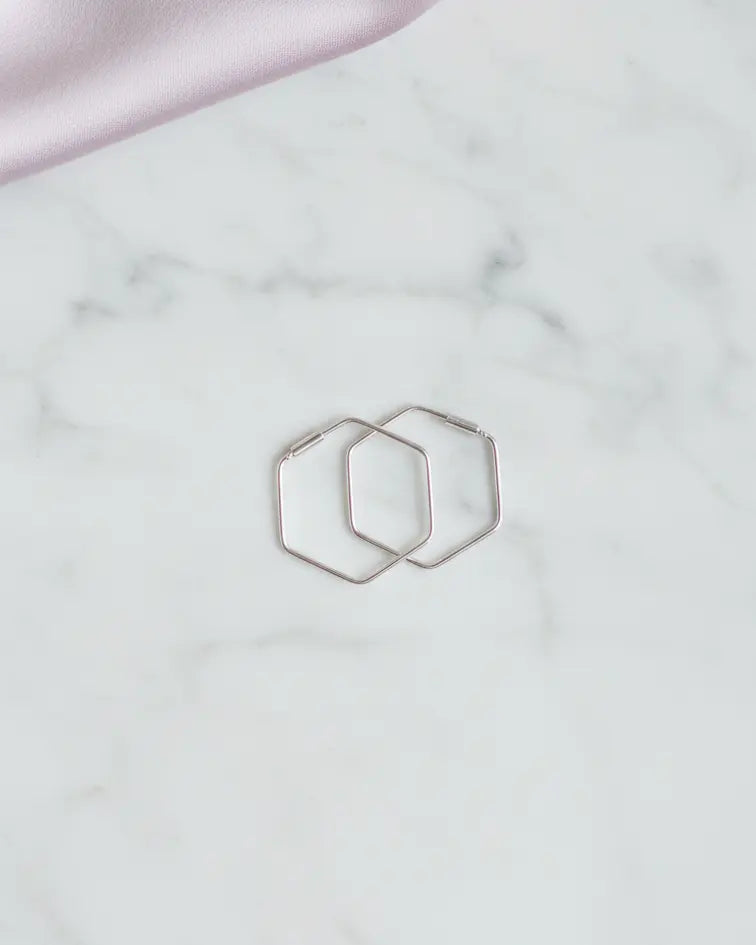 Schematic Hexagon Hoops -  Silver Earrings by BLINGLANE