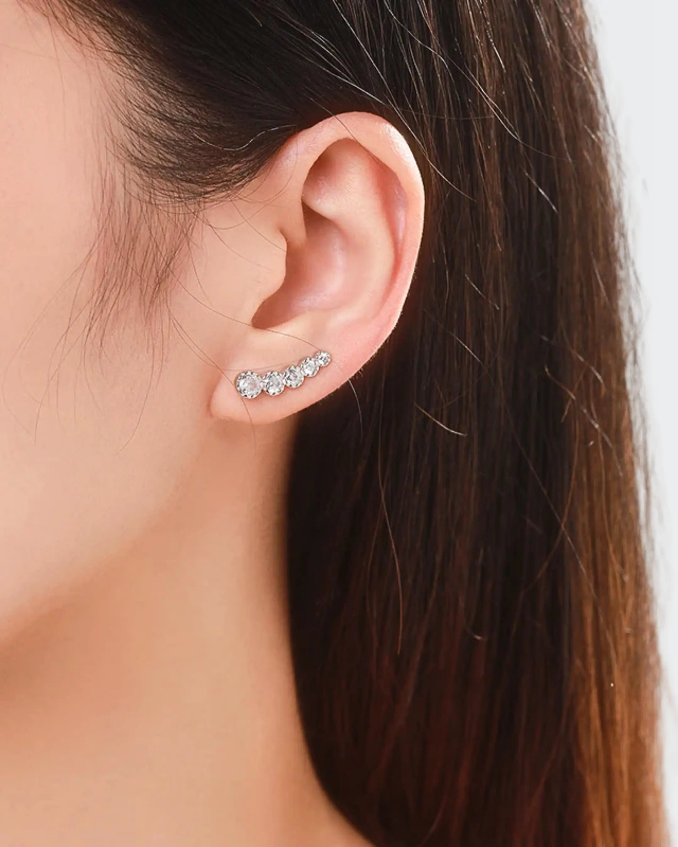 Solitaire Sweep Ear Climbers -  Silver Earrings by BLINGLANE
