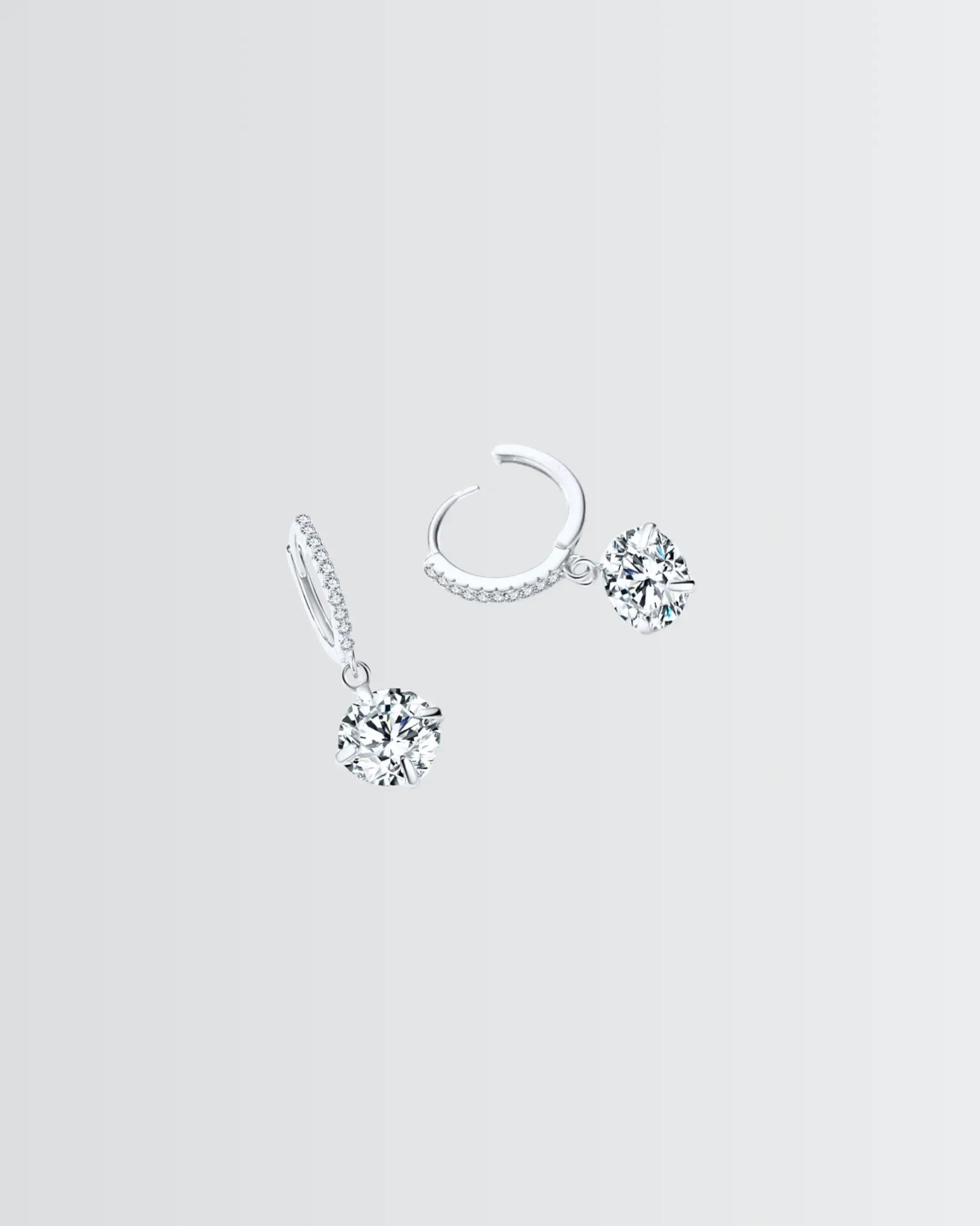 Sparkling Solitaire Minimal Hoops -  Silver Earrings by BLINGLANE