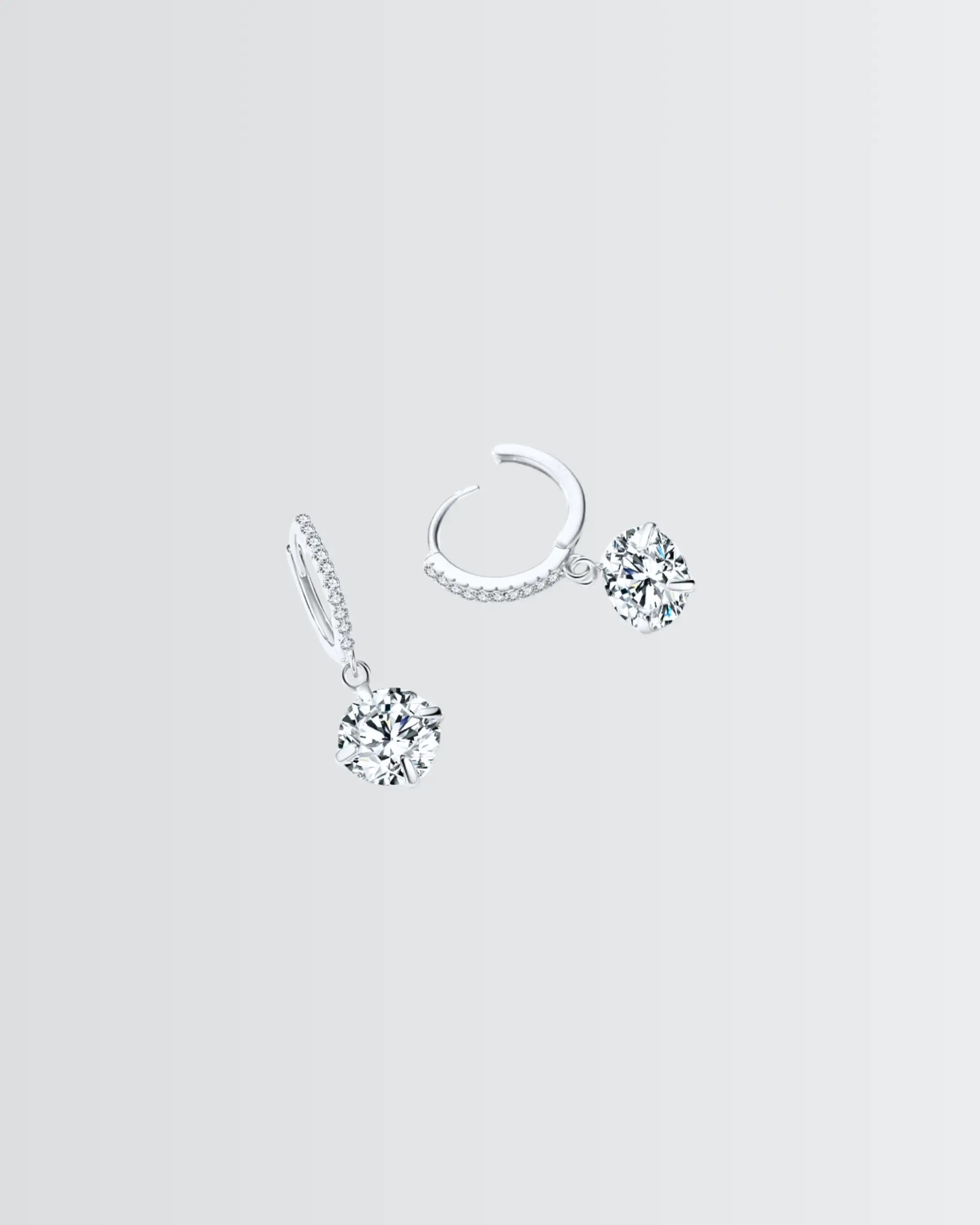 Sparkling Solitaire Minimal Hoops -  Silver Earrings by BLINGLANE