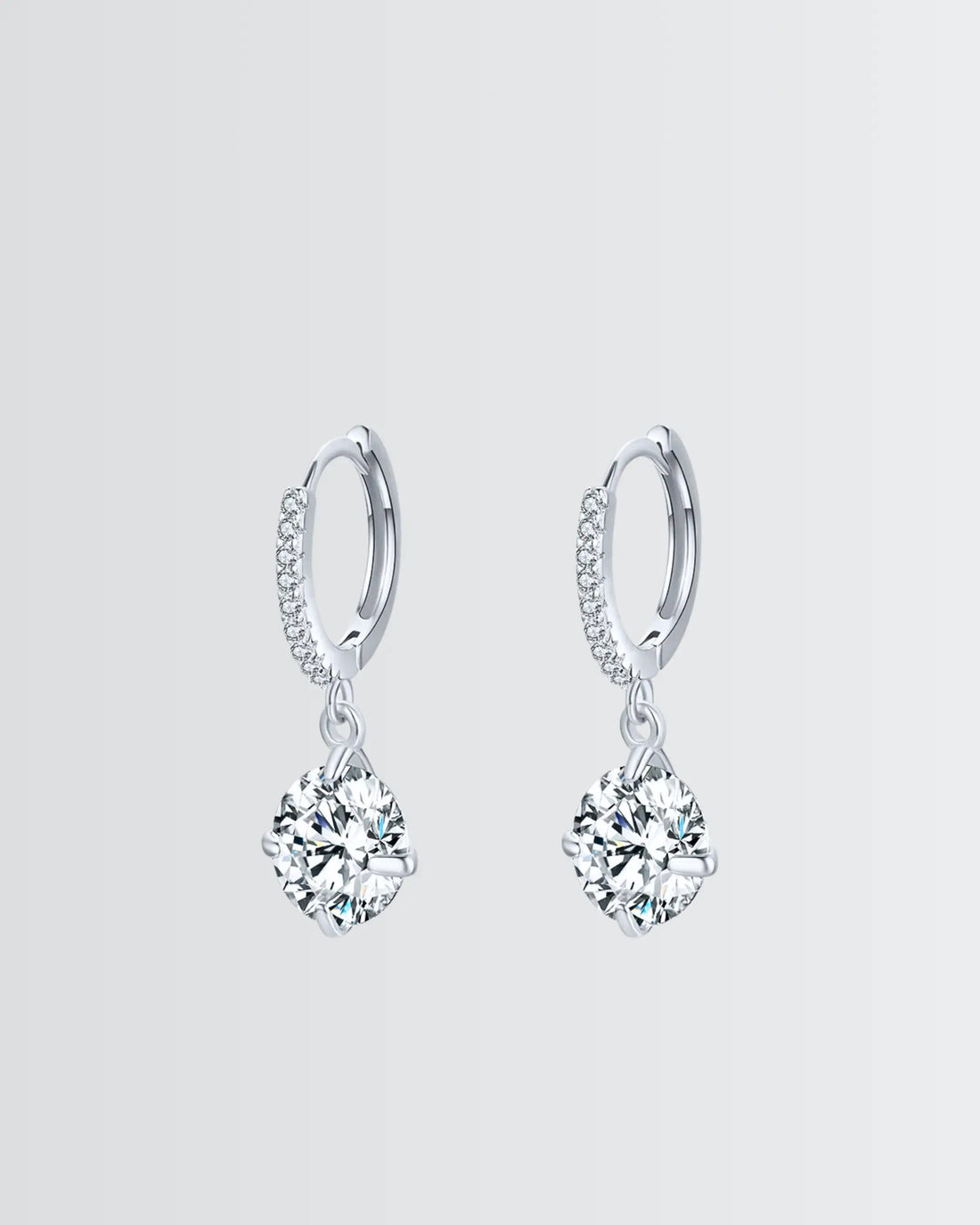 Sparkling Solitaire Minimal Hoops -  Silver Earrings by BLINGLANE