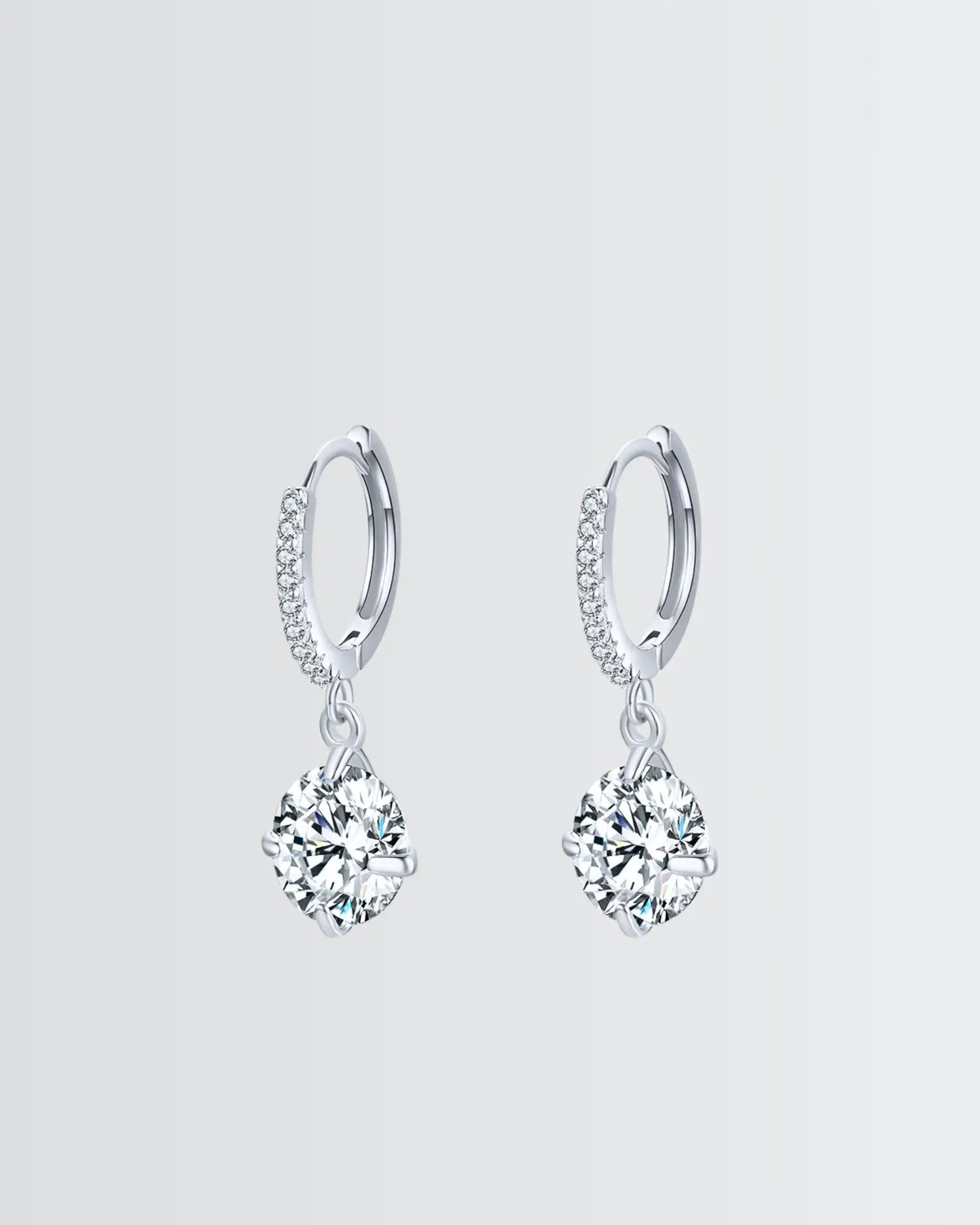 Sparkling Solitaire Minimal Hoops -  Silver Earrings by BLINGLANE