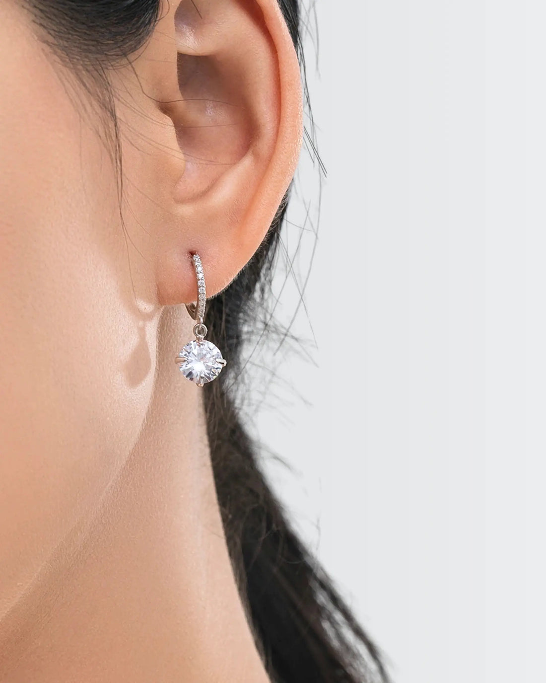 Sparkling Solitaire Minimal Hoops -  Silver Earrings by BLINGLANE