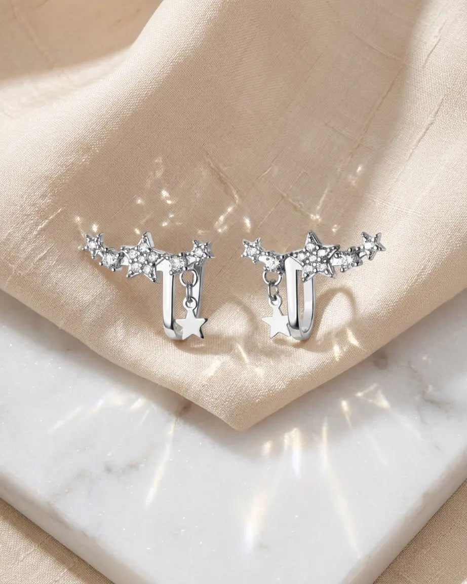 Starlit Curve Ear Cuffs -  Silver Earrings by BLINGLANE