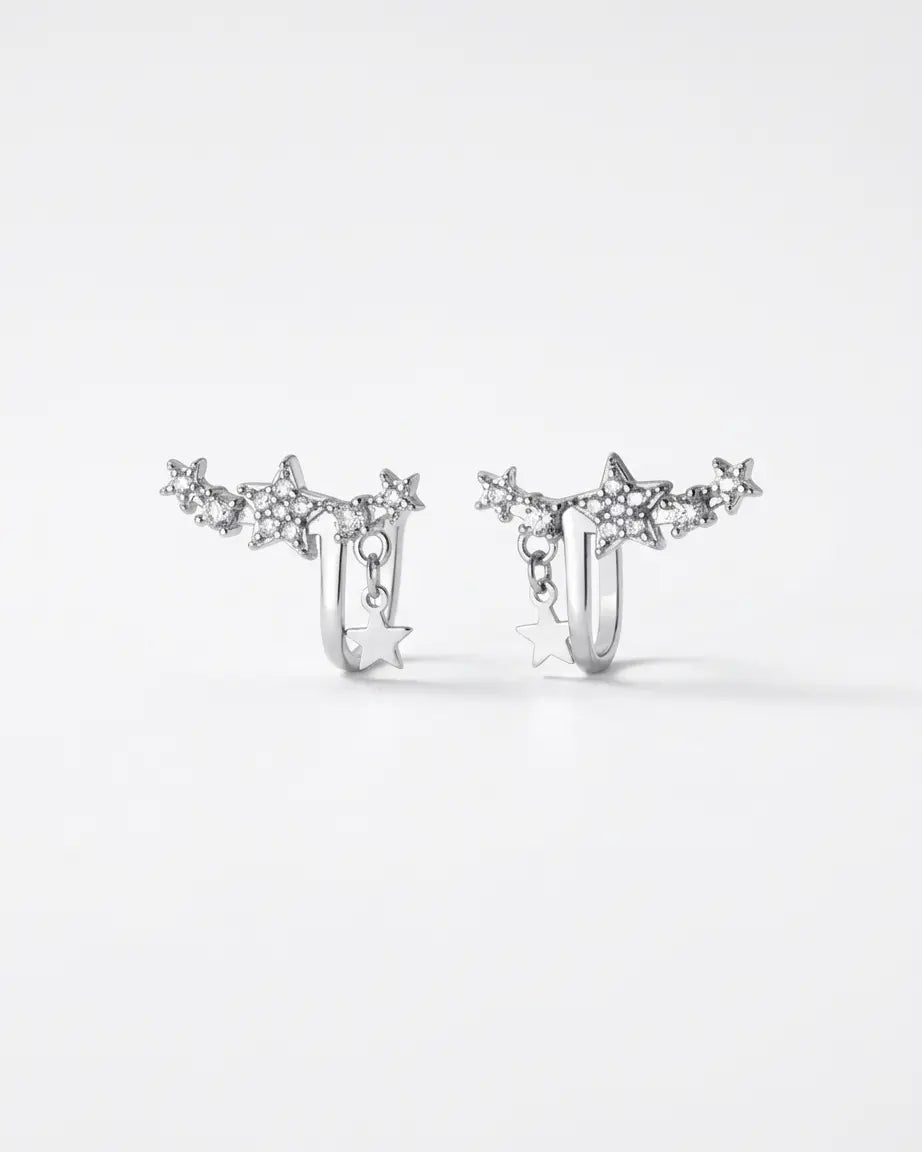 Starlit Curve Ear Cuffs -  Silver Earrings by BLINGLANE
