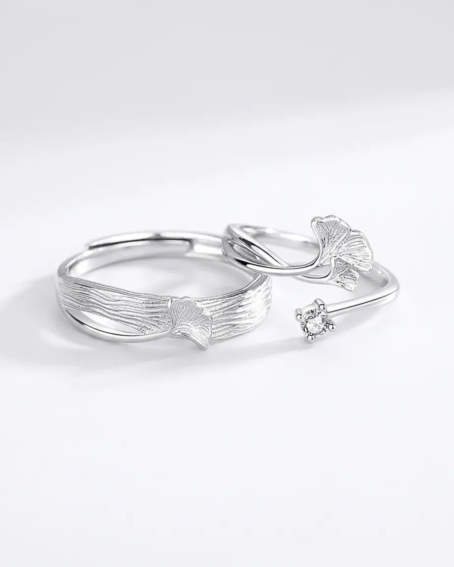 Timeless Leaves Love Bands - Silver Ring by BLINGLANE