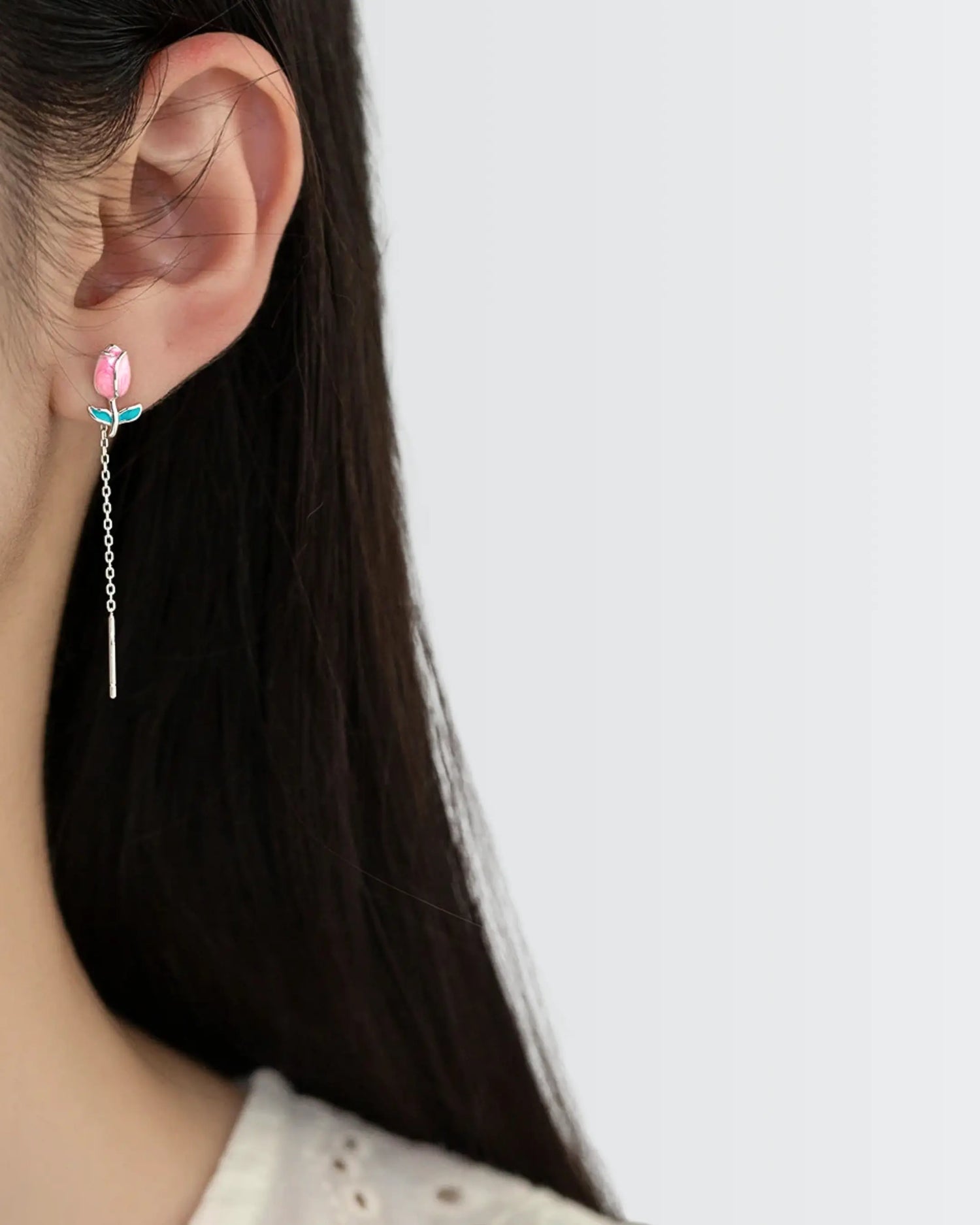 Tulip Reimagined Chain Earrings -  Silver Earrings by BLINGLANE